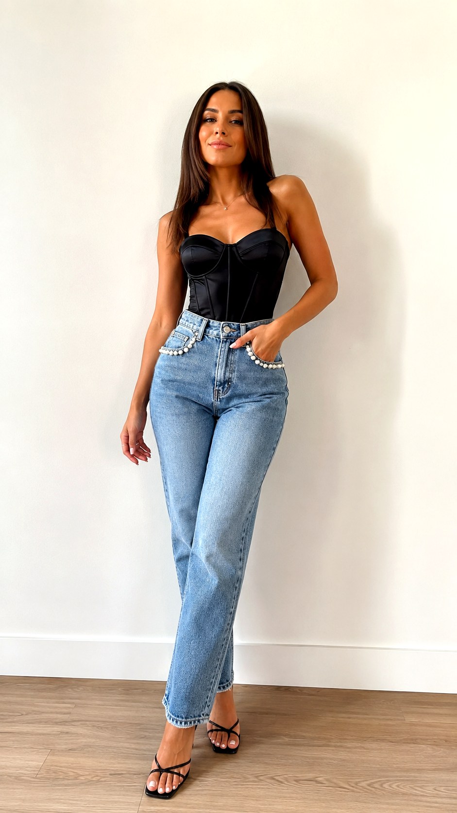 Pearl Embellished Hoco Jean Outfit - 25 hoco jean outfit ideas