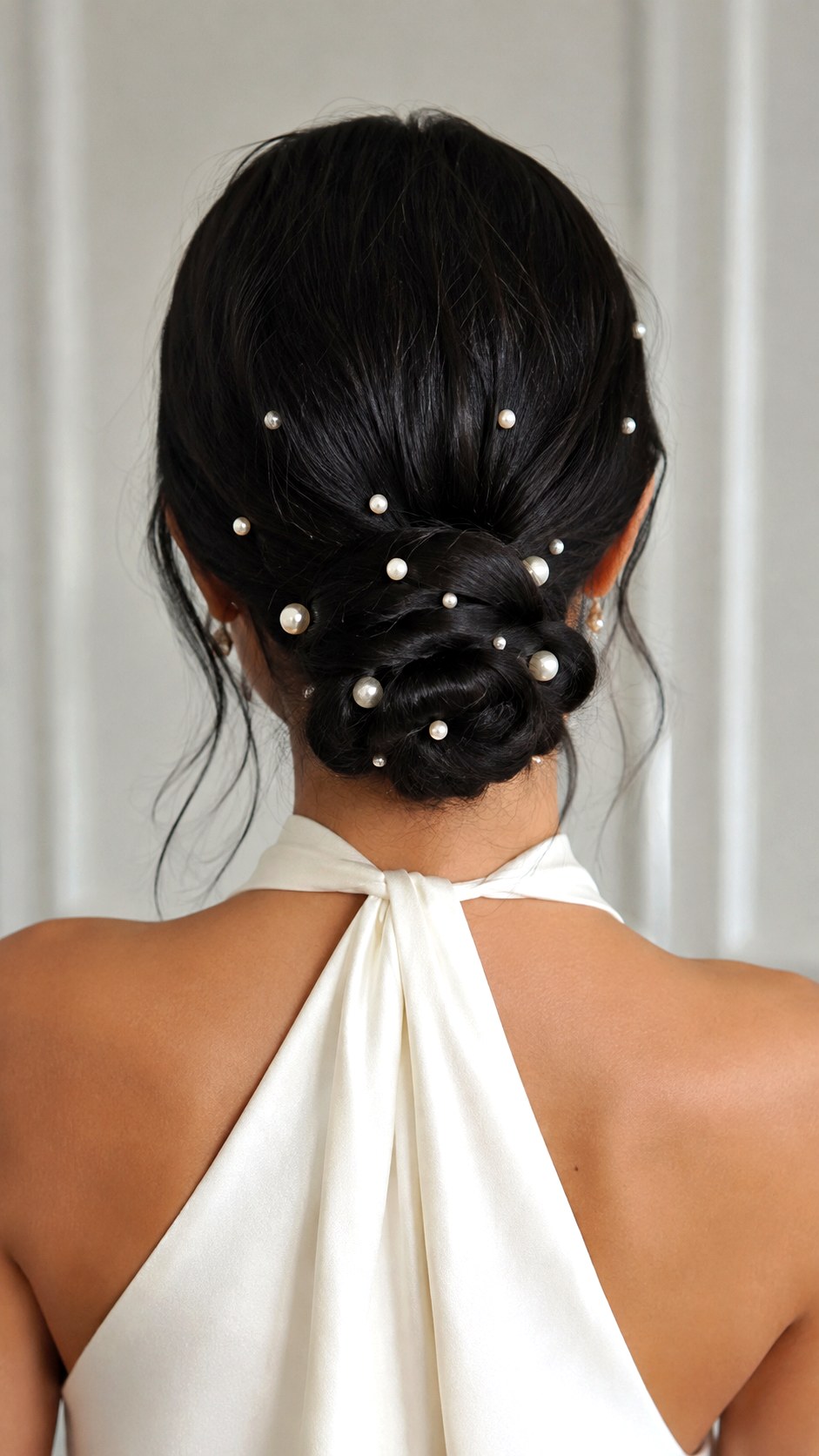 Pearl Embellished Low Knot Bun - 23 low bun prom hairstyles ideas