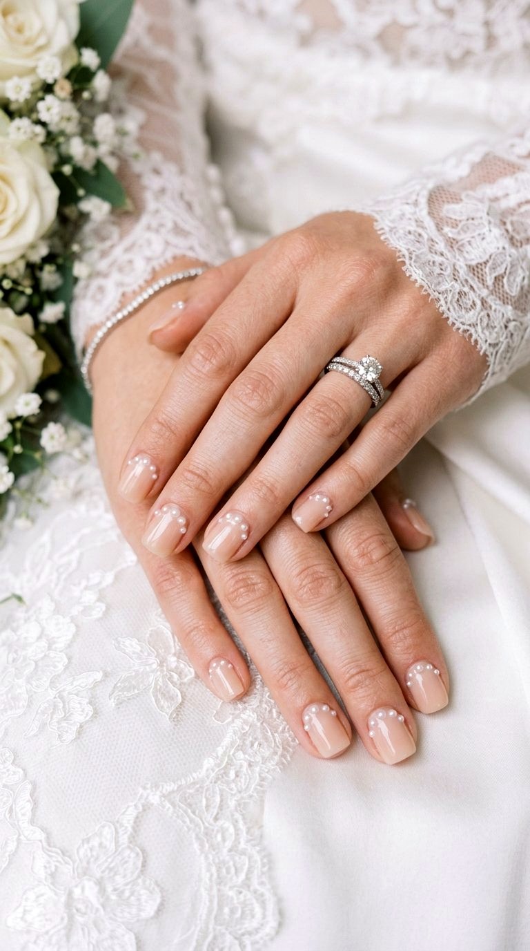 Pearl Studded Short Nails - 21 Summer Nail Design Ideas