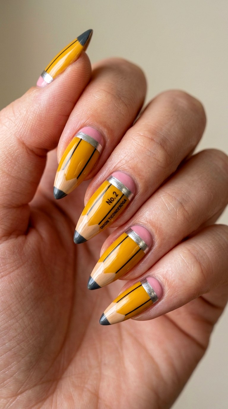 Pencil Nail Designs - 23 back to school nail art ideas