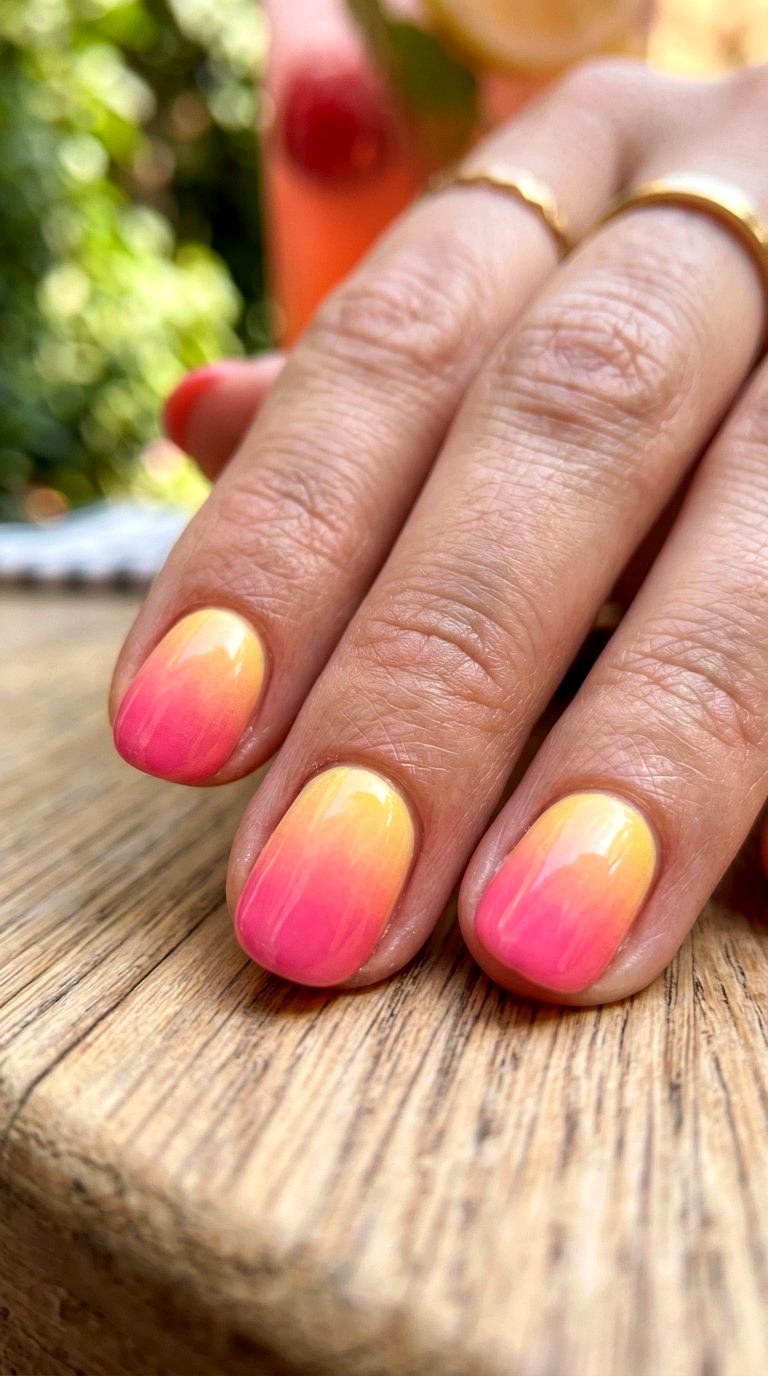 Pink Lemonade Ombre Short Nails - 20 Summer Short Nail Designs