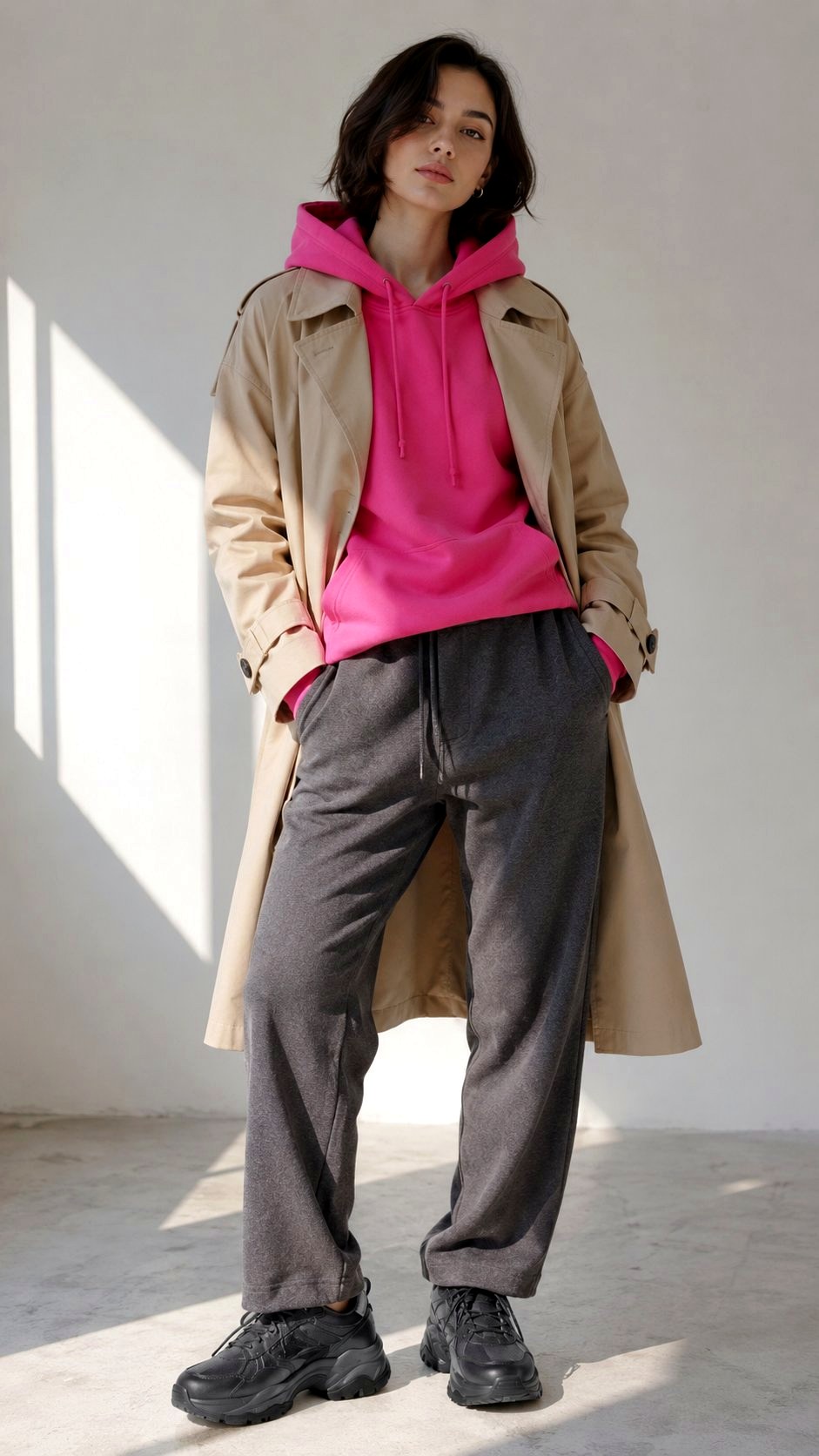 Pink and Charcoal Grey Casual Hoodie - 23 pink color combination outfit ideas