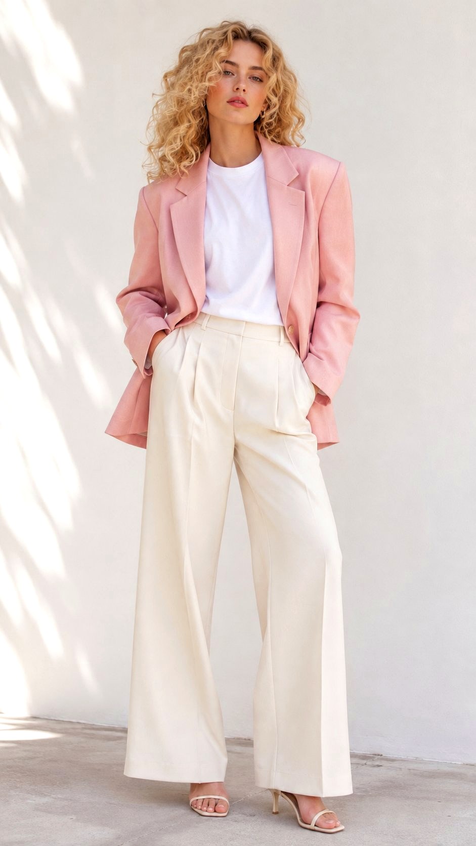Pink and Cream Monochrome Tailoring Suit - 23 pink color combination outfit ideas
