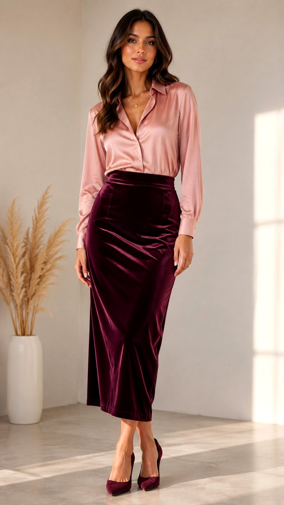 Pink and Deep Plum Velvet Gown - 23 pink color combination outfit ideas