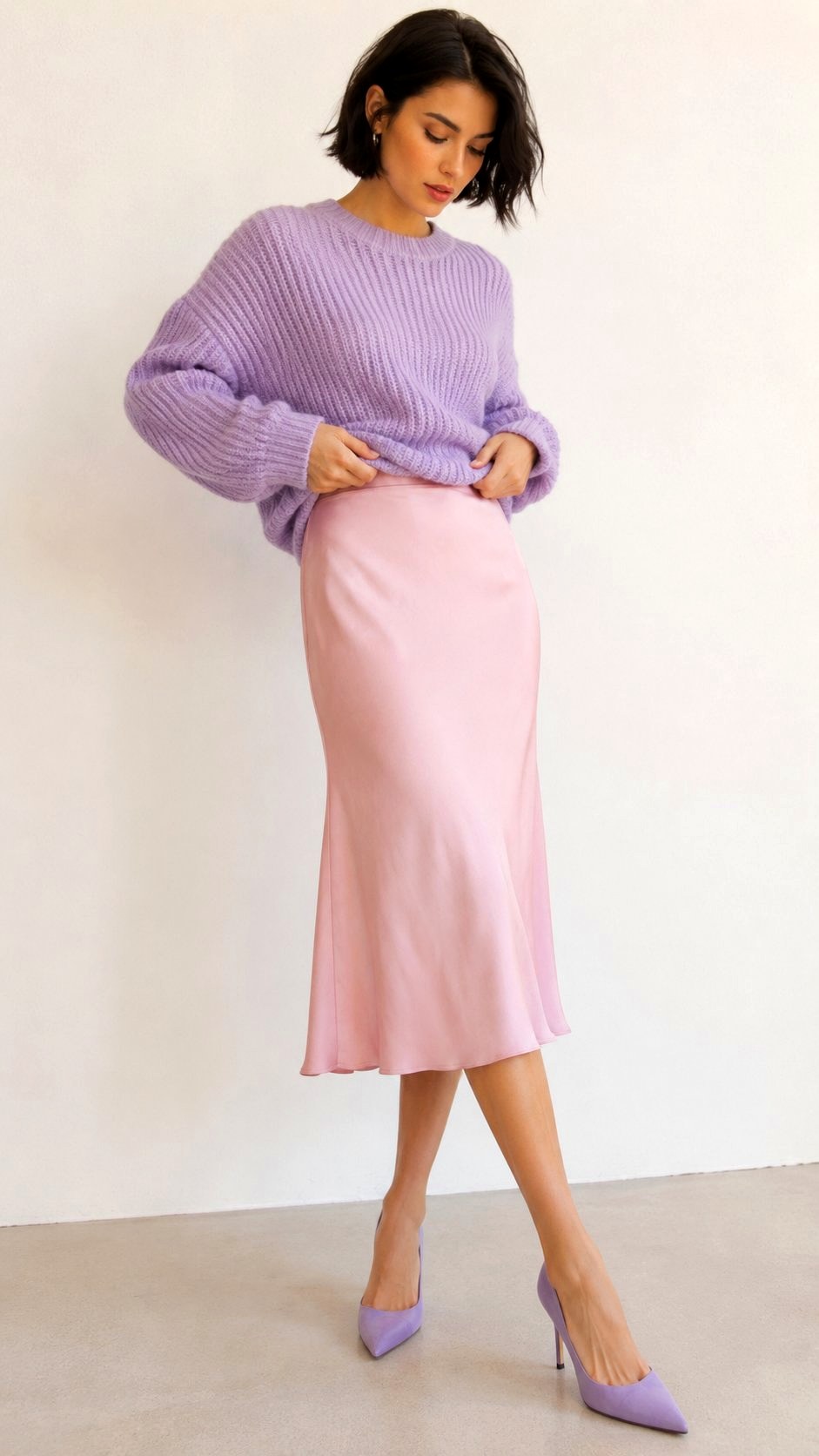 Pink and Lavender Soft Knit Sweater - 23 pink color combination outfit ideas