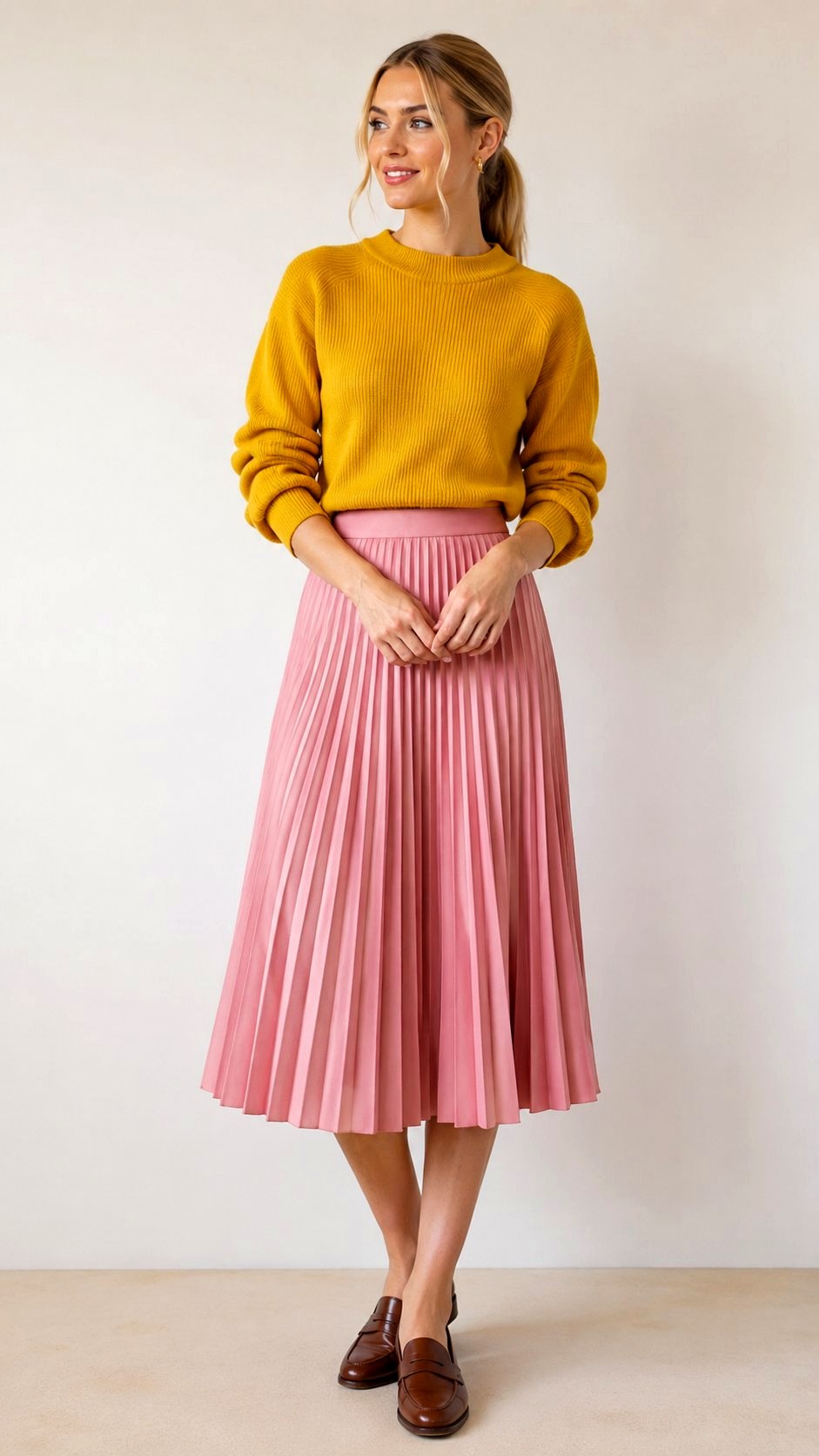 Pink and Mustard Yellow Knit Cardigan - 23 pink color combination outfit ideas