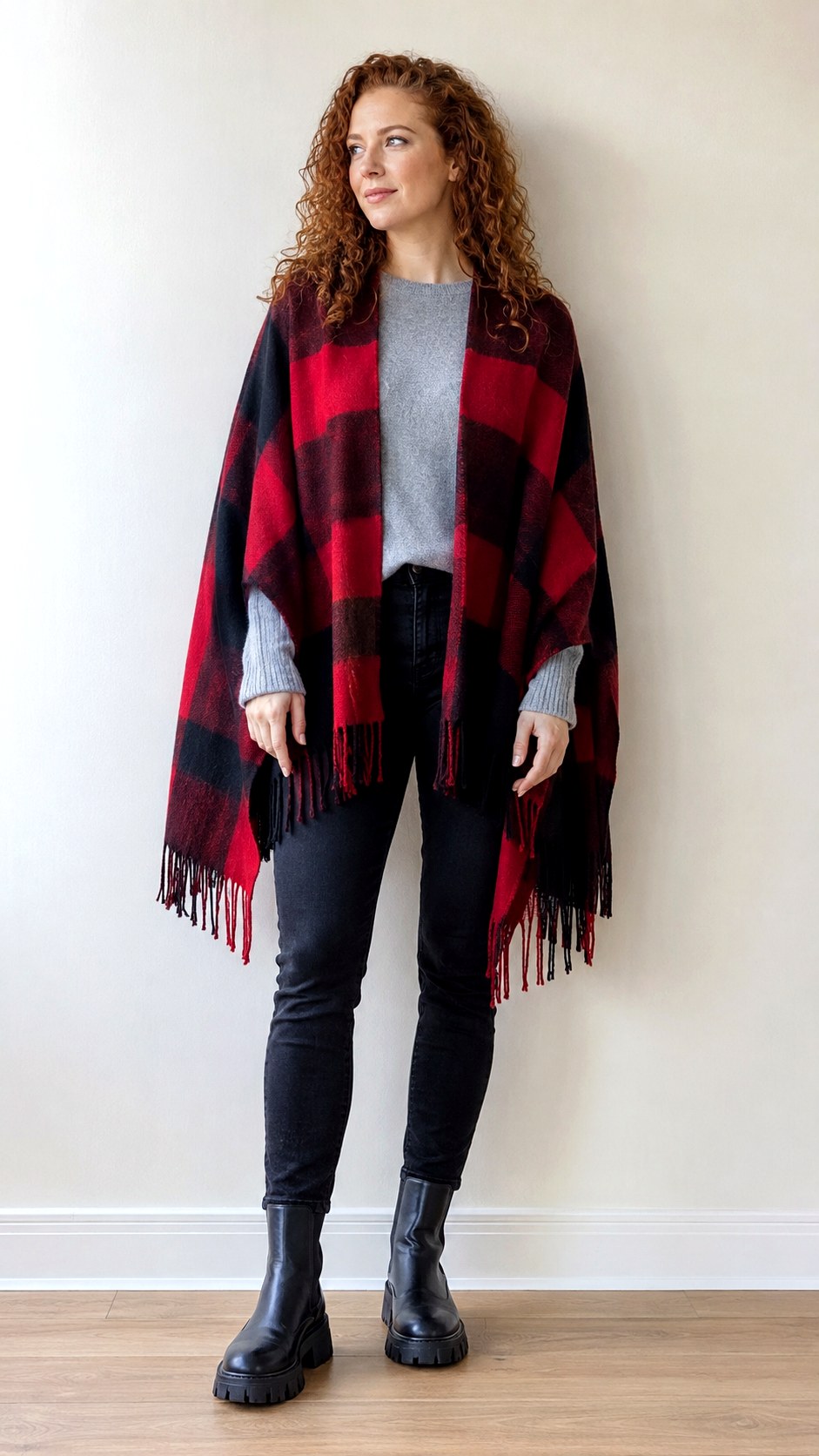 Plaid Blanket Scarf Cape Outfit Ideas - 24 pleated trouser outfit ideas