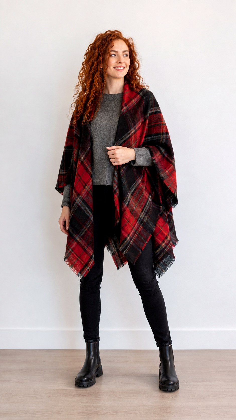 Plaid Blanket Scarf Cape Outfit Ideas - 24 cape outfit ideas