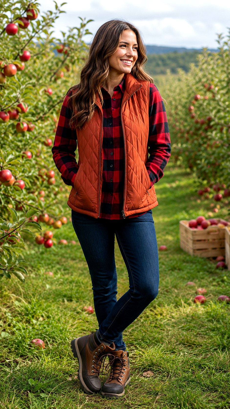Plaid Shirts Under Terracotta Vest - 21 Terracotta Vest Outfit Ideas