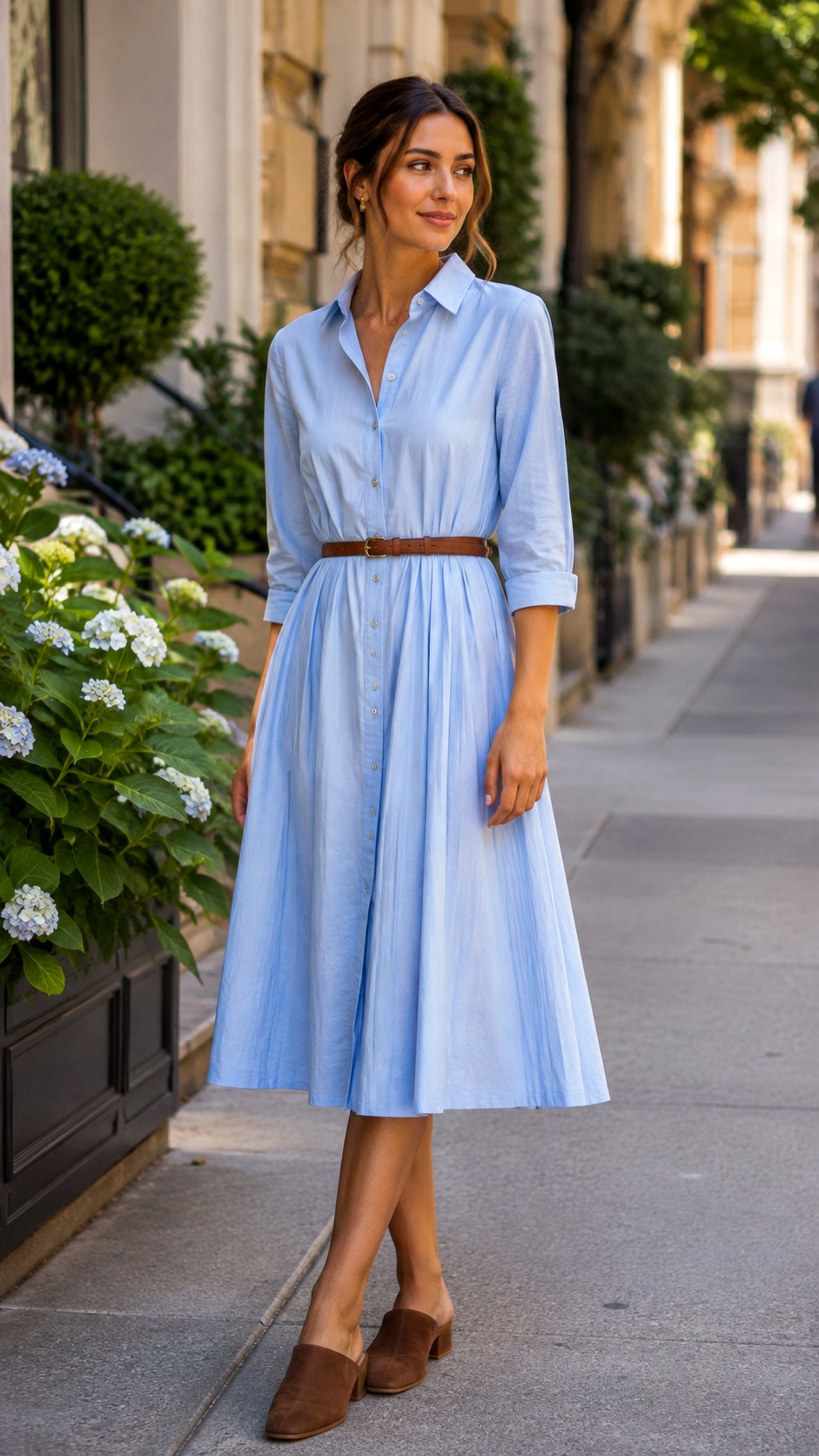 Pleated Detail Espresso and Sky Blue Shirt Dress - 25 Espresso & Sky Blue Shirt Dress Ideas