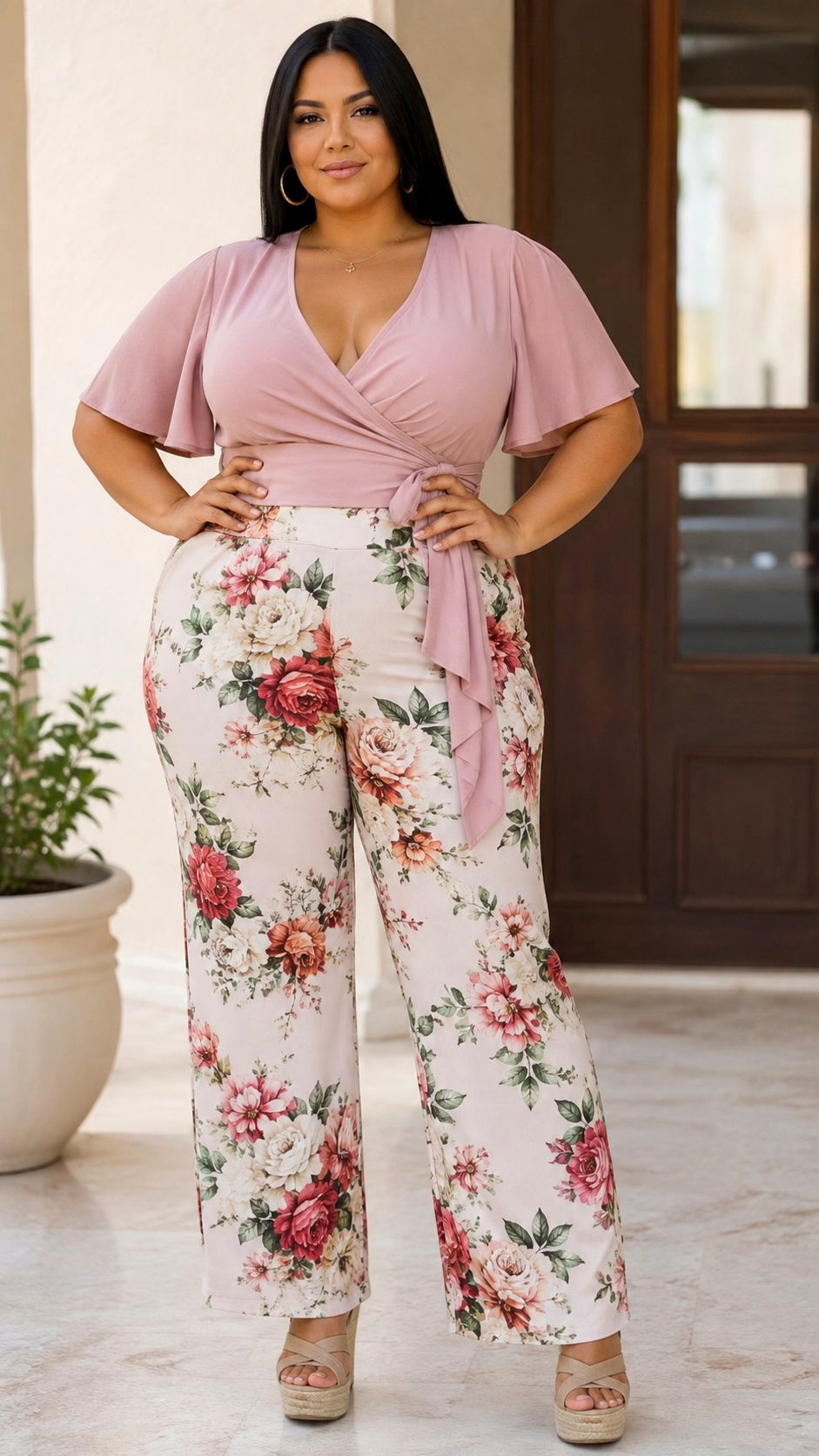 Plus Size Floral Print Pants With Wrap Top - 21 floral print pants ideas