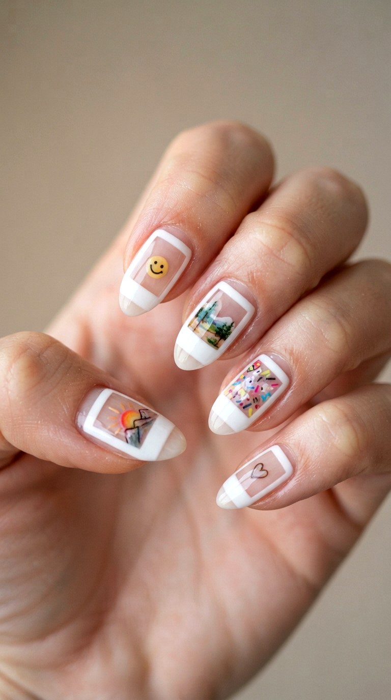 Polaroid Picture Frame Negative Space - 22 teen back to school nail art designs