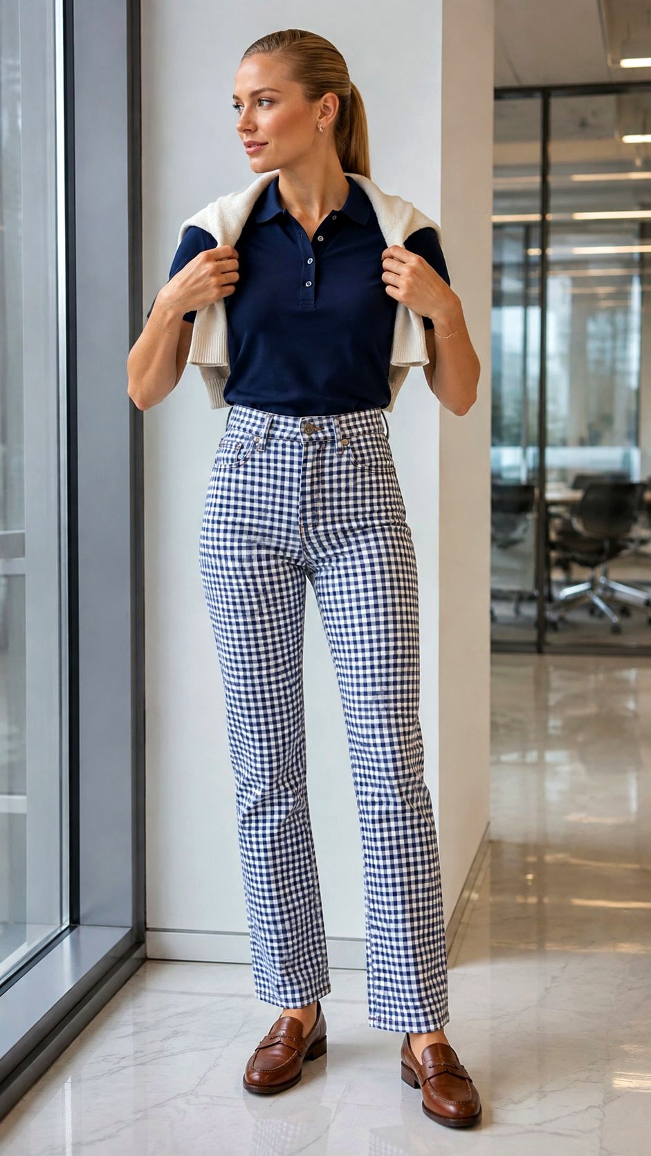 Polo Shirt and Checkered Jeans - 20 printed jeans ideas