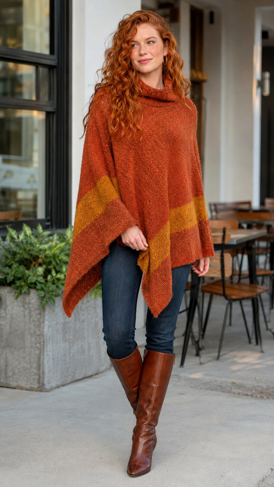 Poncho Sweater and Slim Jeans - 21 sweater and jean outfit ideas