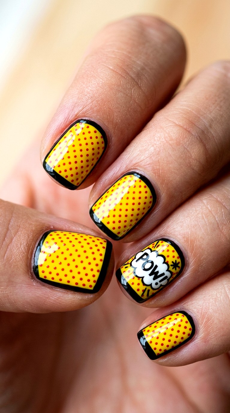 Pop Art Comic Nail Art - 23 short teen nail art ideas