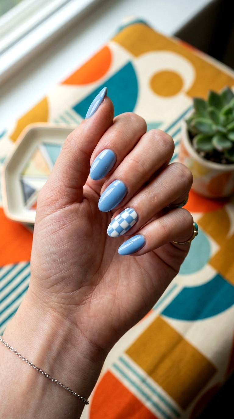 Powder Blue And White Checkerboard - 24 Powder Blue Gel Nail Ideas