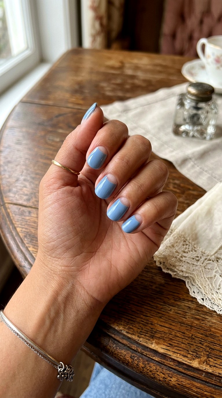 Powder Blue Half Moon Cuticle Design - 24 Powder Blue Gel Nail Ideas