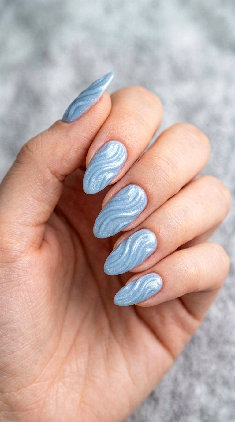 Powder Blue Velvet Magnetic Effect - 24 Powder Blue Gel Nail Ideas