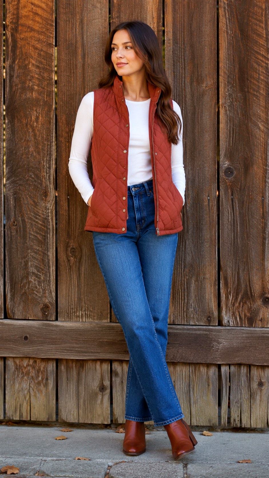 Quilted Terracotta Vest With Denim - 21 Terracotta Vest Outfit Ideas