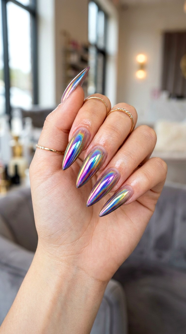 Rainbow Glaze Iridescent Nails - 22 Glazed Donut Chrome Nail Ideas
