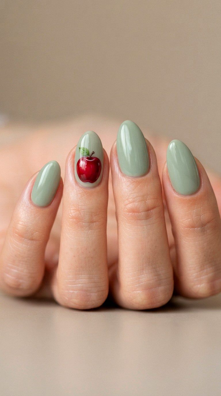 Red Apple Accent Nail Art - 22 cute back to school nail art design