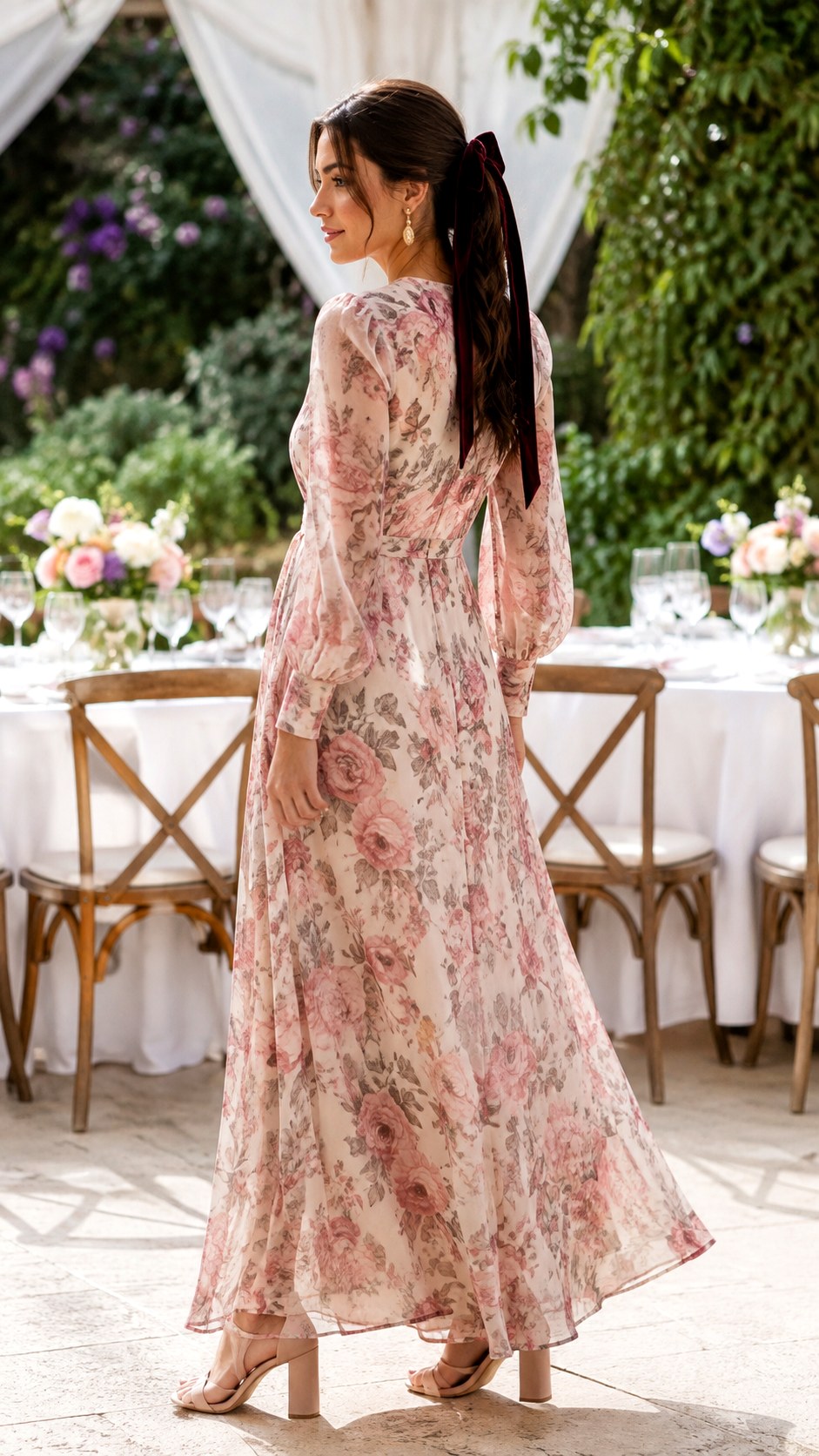 Refined Long Sleeve Floral Evening Gown - 22 Summer Formal Dress Ideas