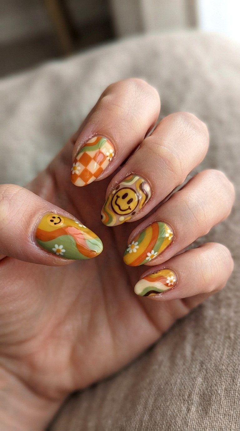 Retro s Groovy Smiley Nail Art - 21 back to school nail art design