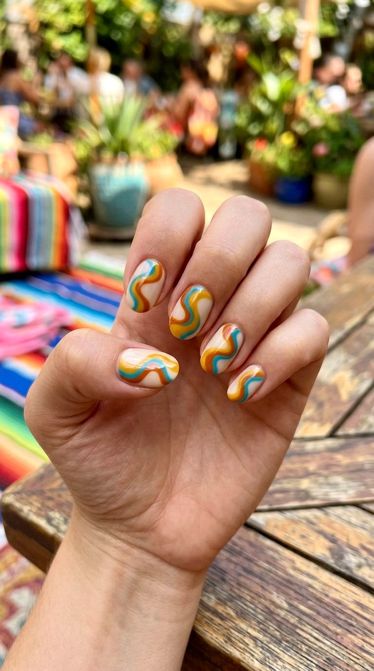 Retro s Swirl Summer Nail Art - 20 Summer Short Nail Designs