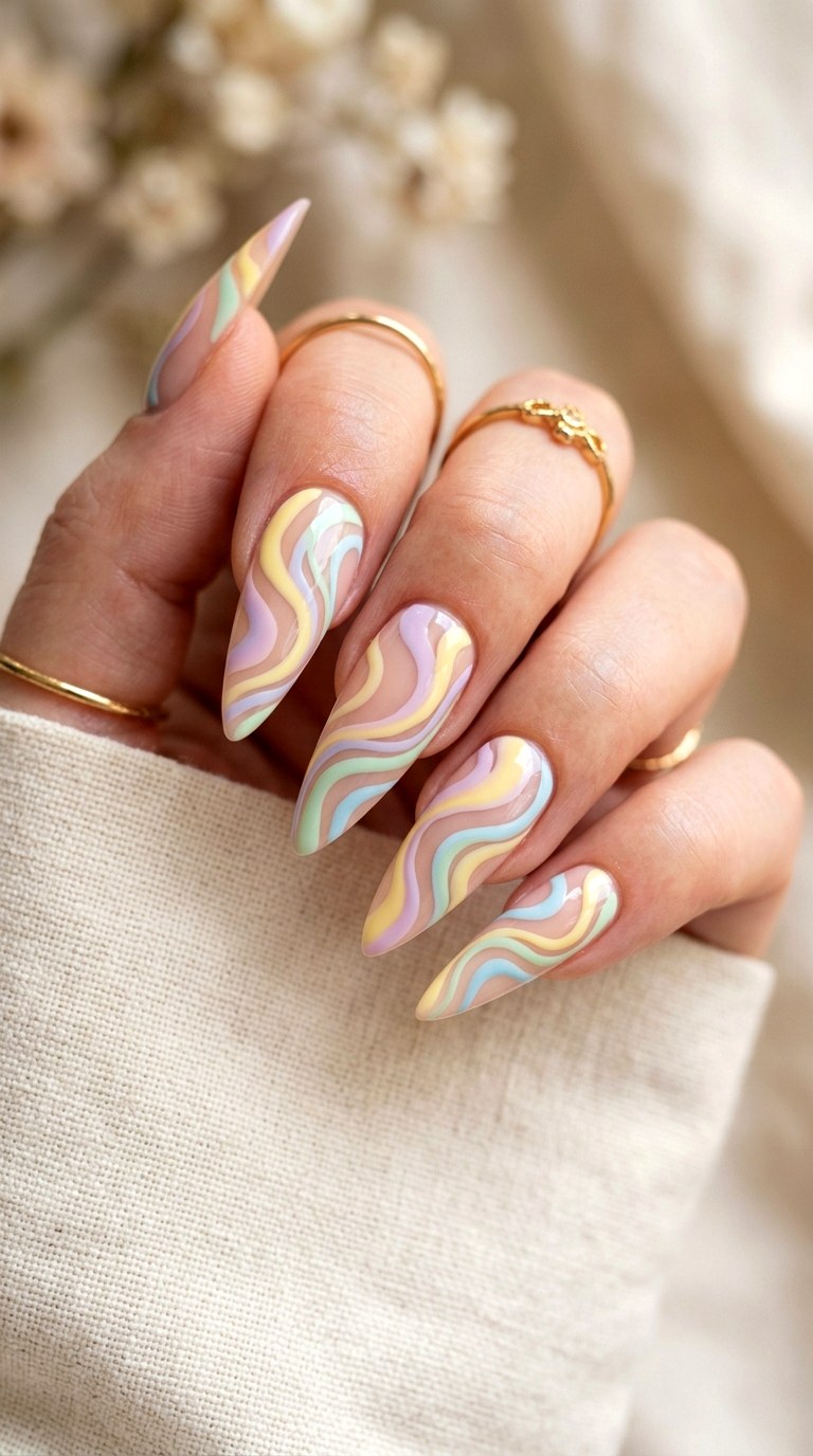 Retro s Swirls Pastel Color Palette - 24 Summer Nail Design Inspo