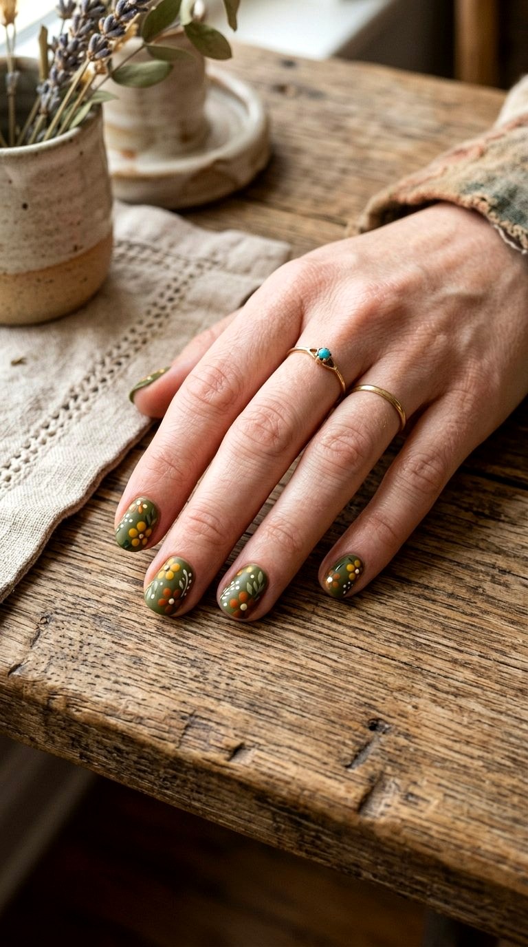 Retro Floral Accents - 21 Nail Art at Home Ideas