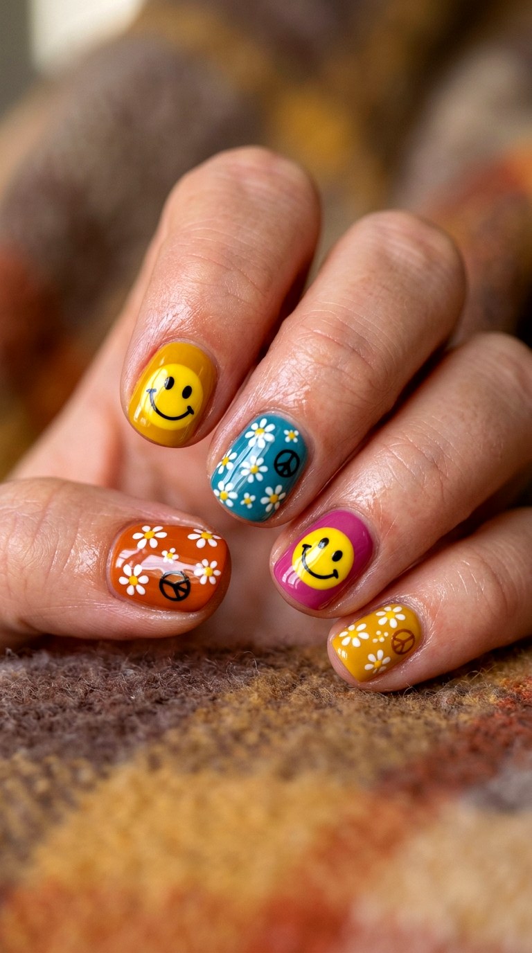 Retro Groovy s Smiley Faces Nails - 24 teen nail art ideas