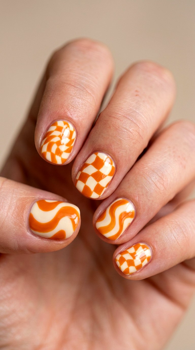 Retro Groovy Checkerboard Nail Art - 23 short teen nail art ideas