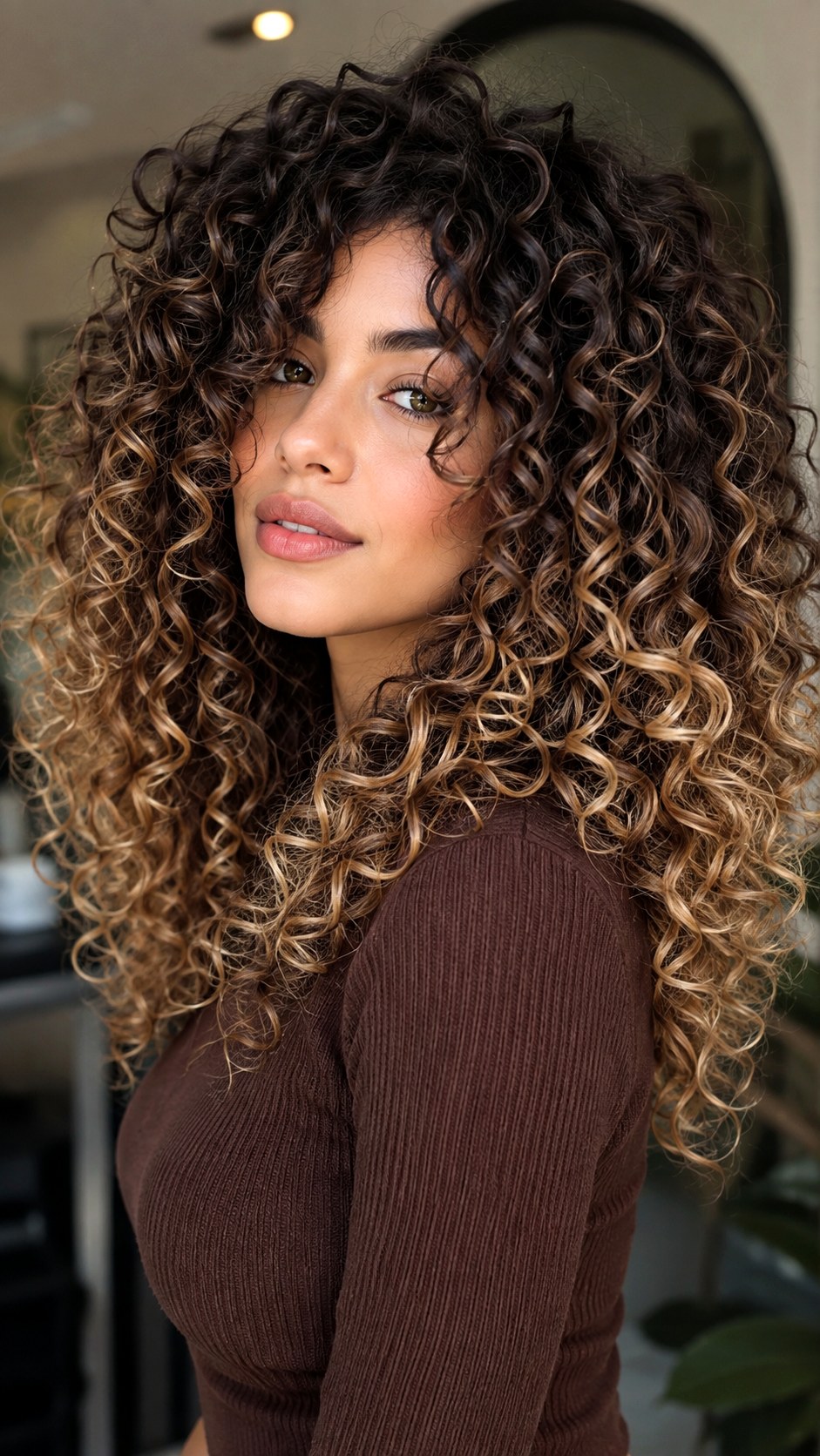 Reverse Balayage Rooted Curl Look - 25 Curly Hair Color Ideas