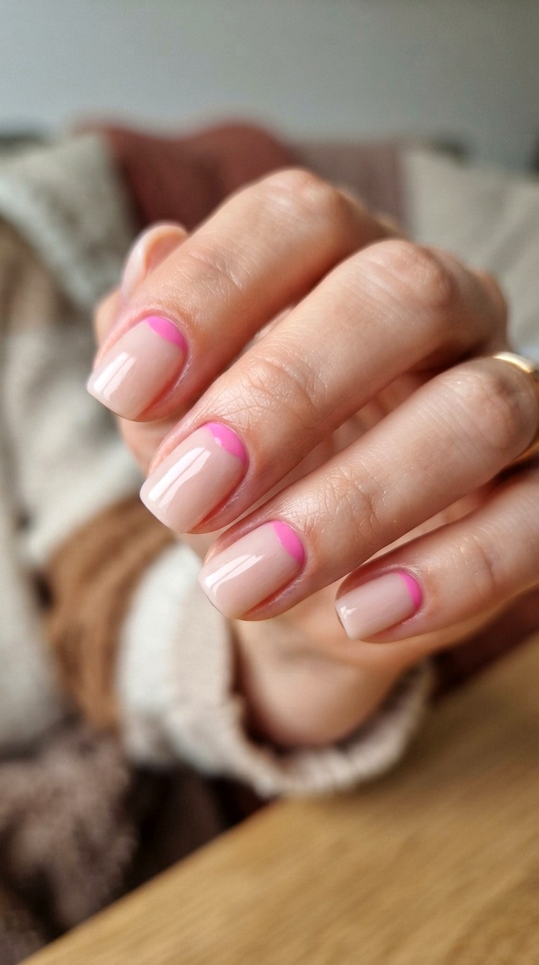 Reverse Bright Pink French Nails - 22 bright pink french nails