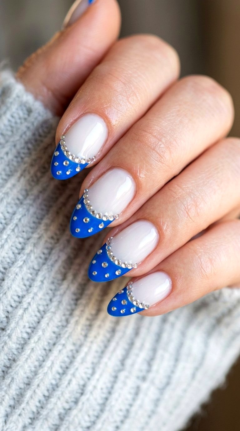 Rhinestone Bright Blue French Tip Nails - 21 bright blue french tip nails