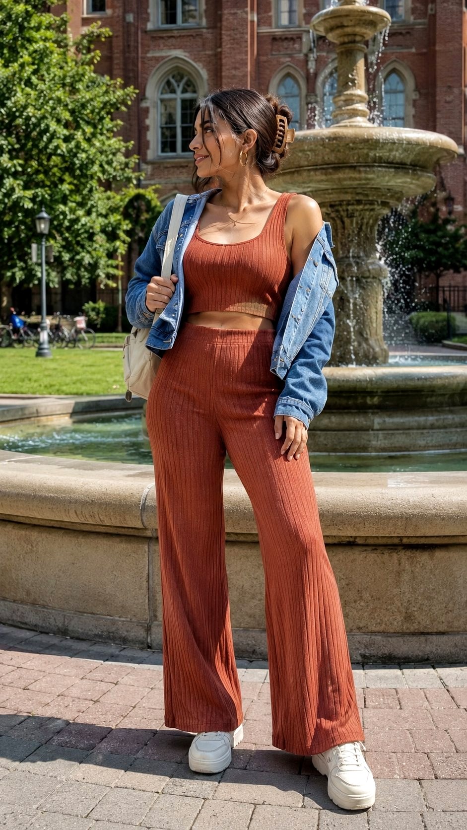 Ribbed Knit Set with Chunky Sneakers - 21 Back to School  And High School Outfit Ideas