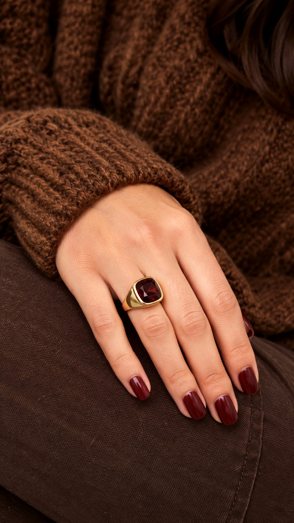 Rich Burgundy Garnet Signet Ring - 23 color jewelry ideas