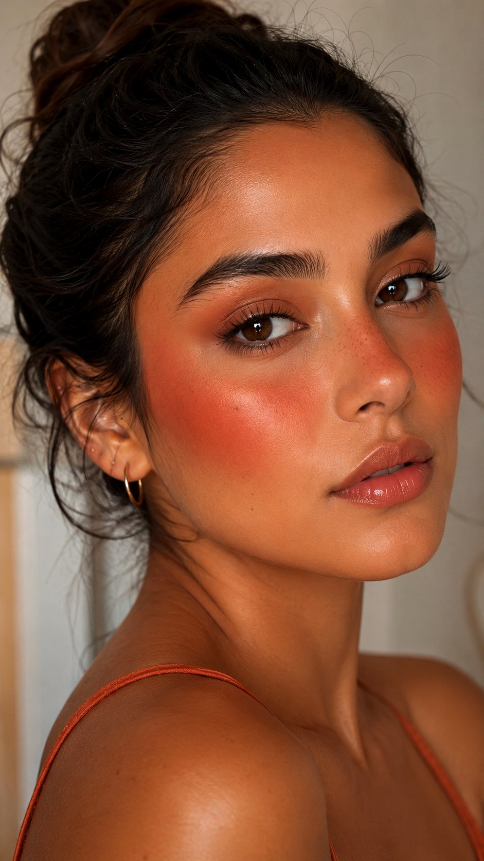 Rich Cinnamon Monochromatic Flush - 24 Olive Skin Makeup Looks