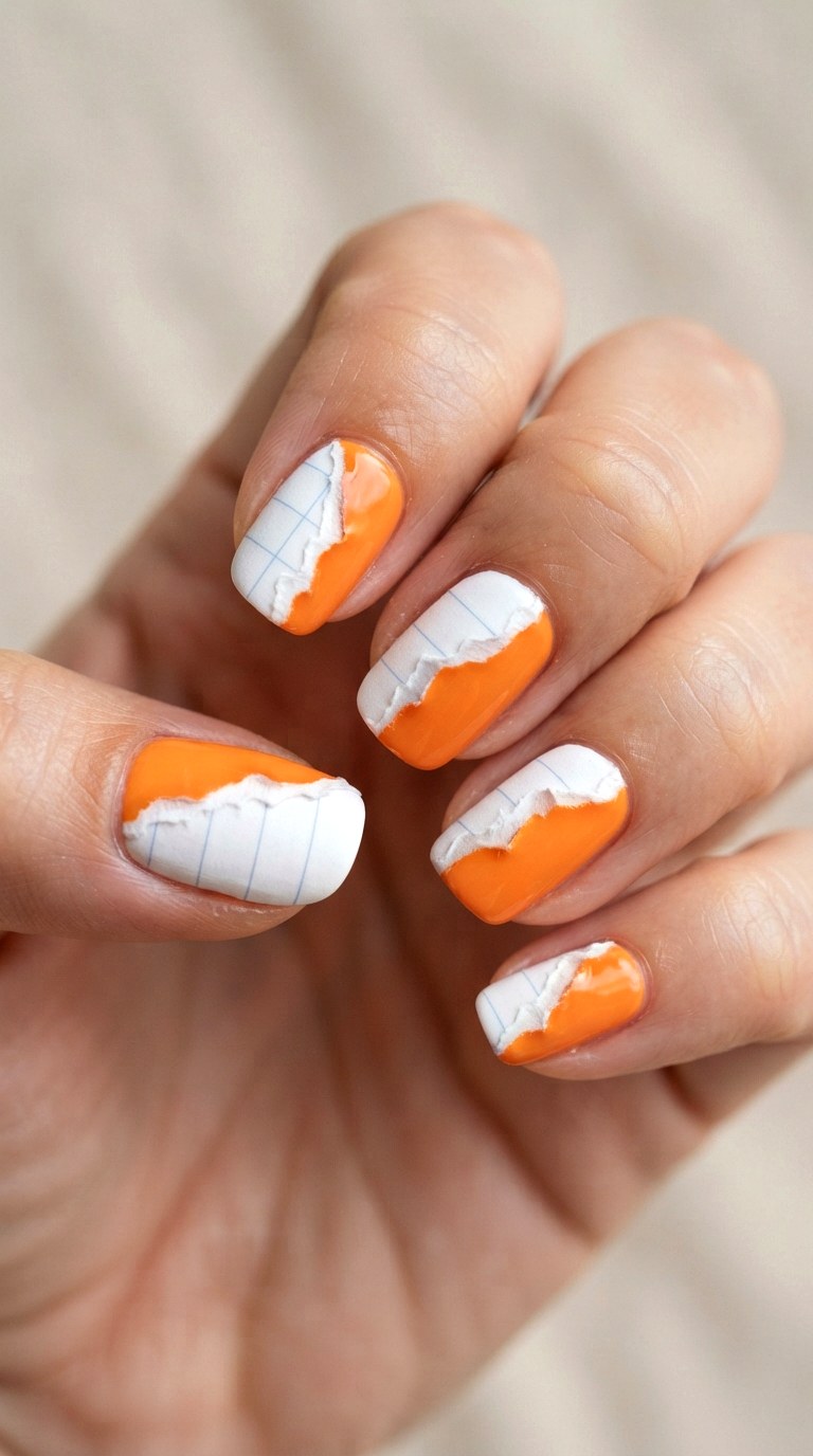Ripped Paper Edge Nail Art - 22 cute back to school nail art design