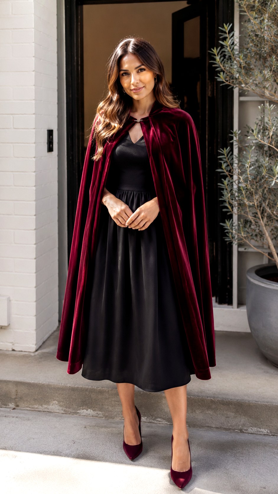 Romantic Burgundy Velvet Cape Outfit Ideas - 24 pleated trouser outfit ideas