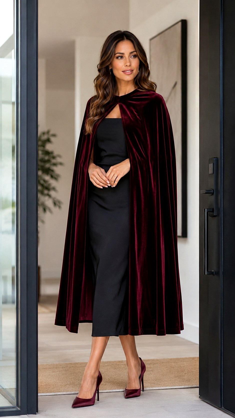 Romantic Burgundy Velvet Cape Outfit Ideas - 24 cape outfit ideas