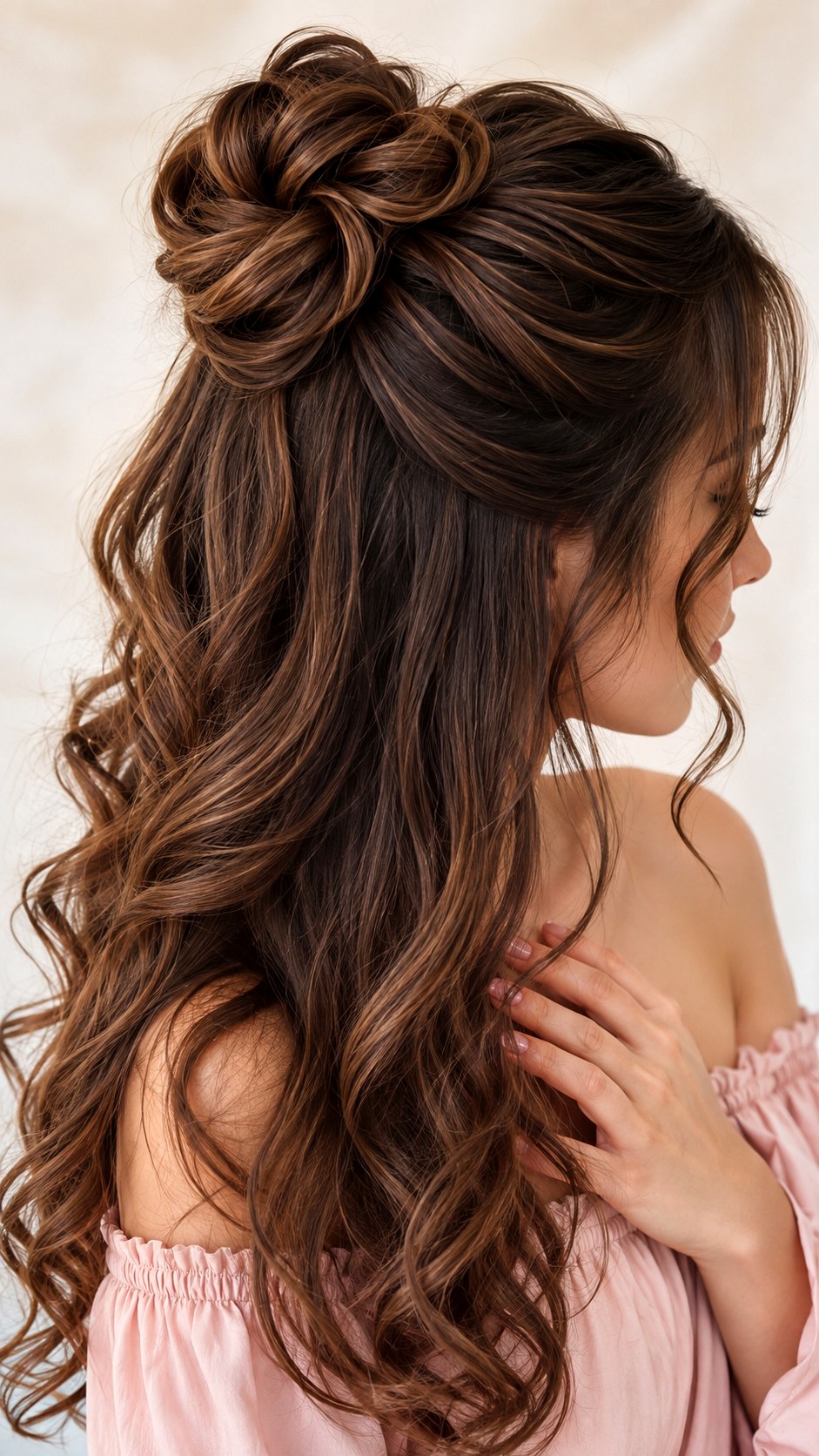 Romantic Half Up Crown Bun - 21 elegant bun hairstyles classy ideas