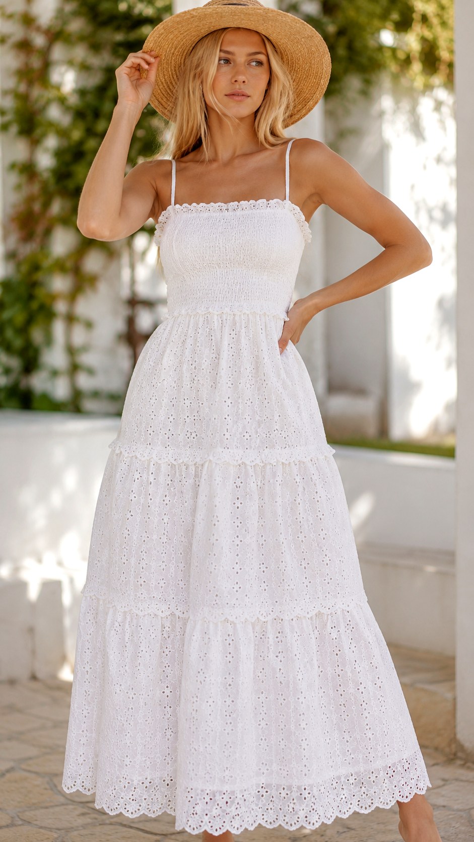 Romantic White Eyelet Sundress - 25 sun dress ideas