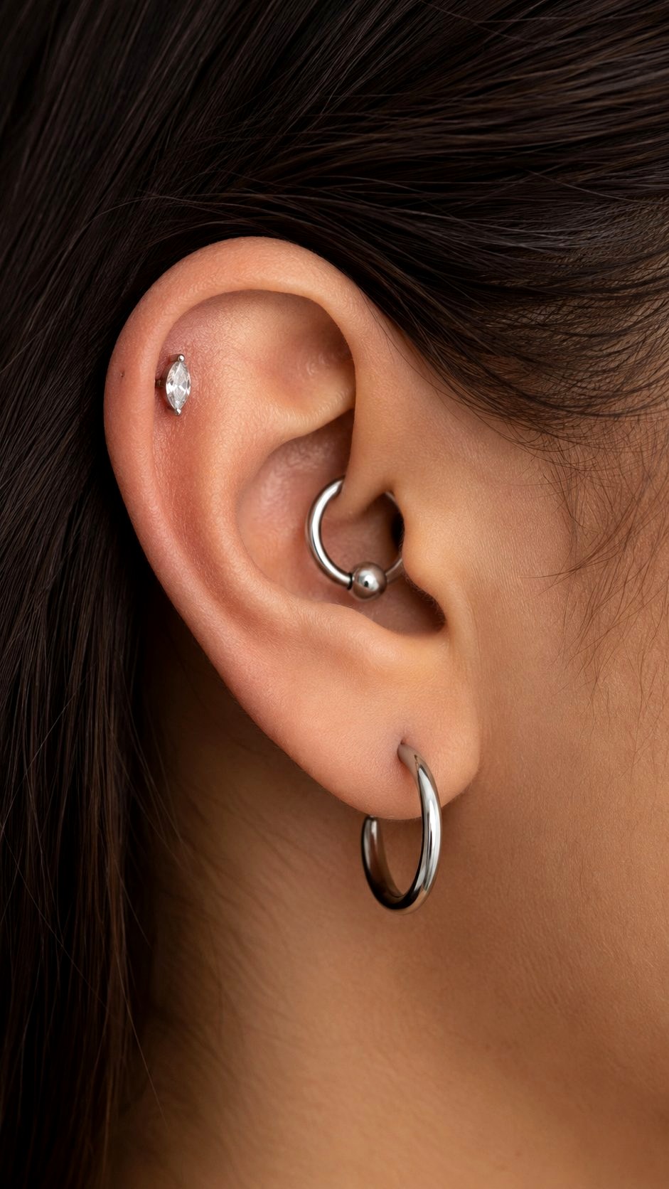 Rook Piercing With Marquise Stud - 21 Silver Earrings Stack Ideas