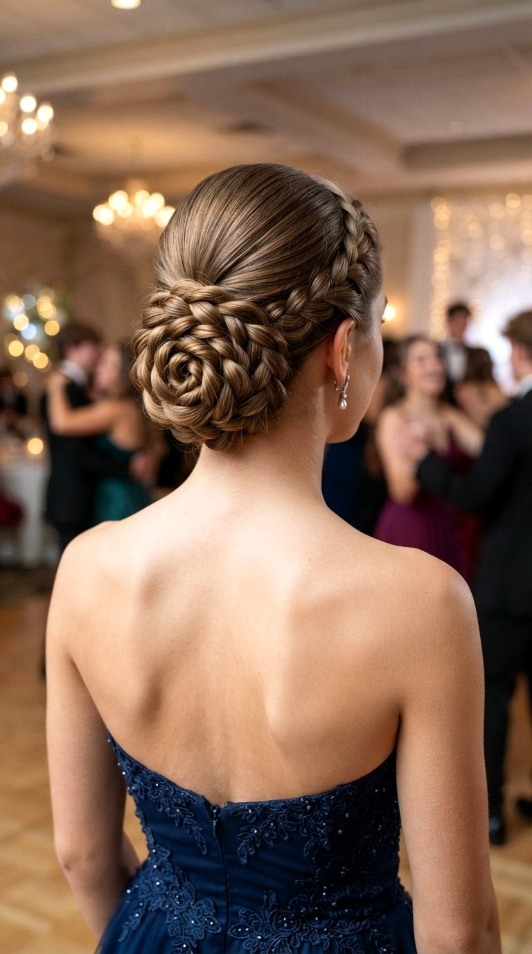 Rose Braided Low Bun Prom Updo - 20 low bun prom hairstyles ideas