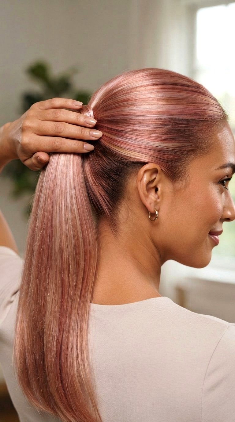 Rose Gold All Over on a High Pony - 21 long hair color ideas
