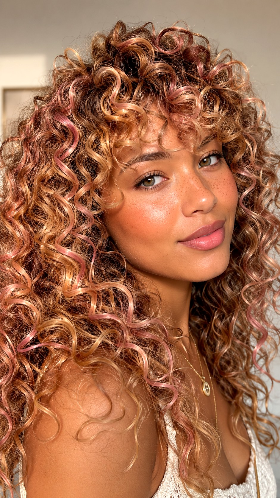 Rose Gold Dusting on Textured Hair - 25 Curly Hair Color Ideas