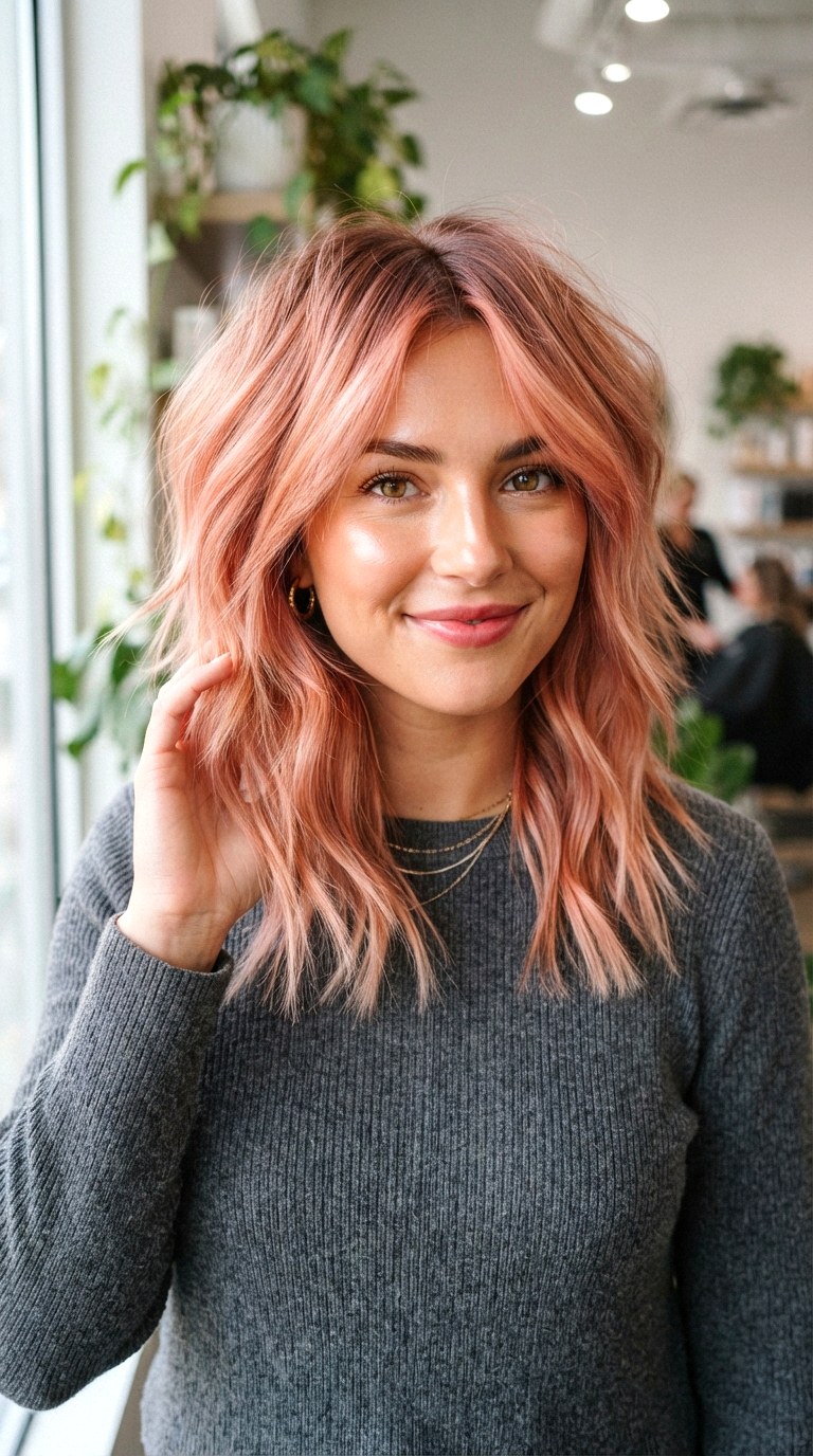Rose Gold Melt on a Shag - 22 hair dye ideas highlights