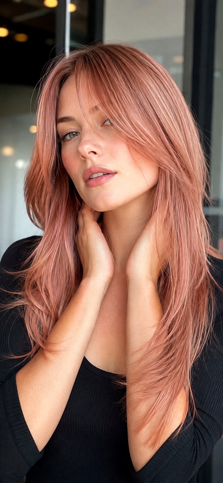 Rose Gold Tint with Wispy Long Layers - 22 haircut long layers ideas