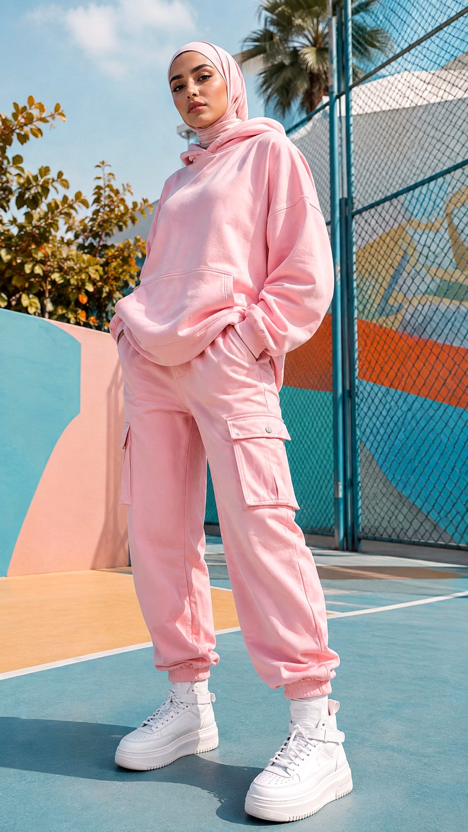 Rose Quartz Monochromatic Streetwear Hijab - 23 baby pink outfit hijab ideas